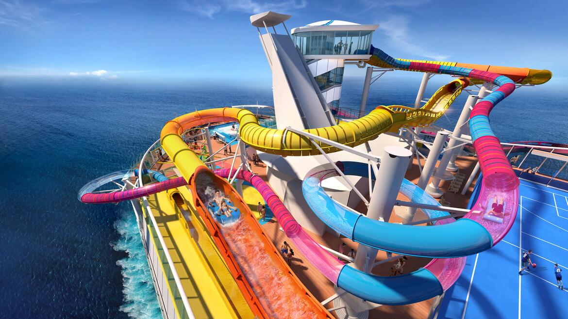 world's longest water slide at sea, called The Blaster